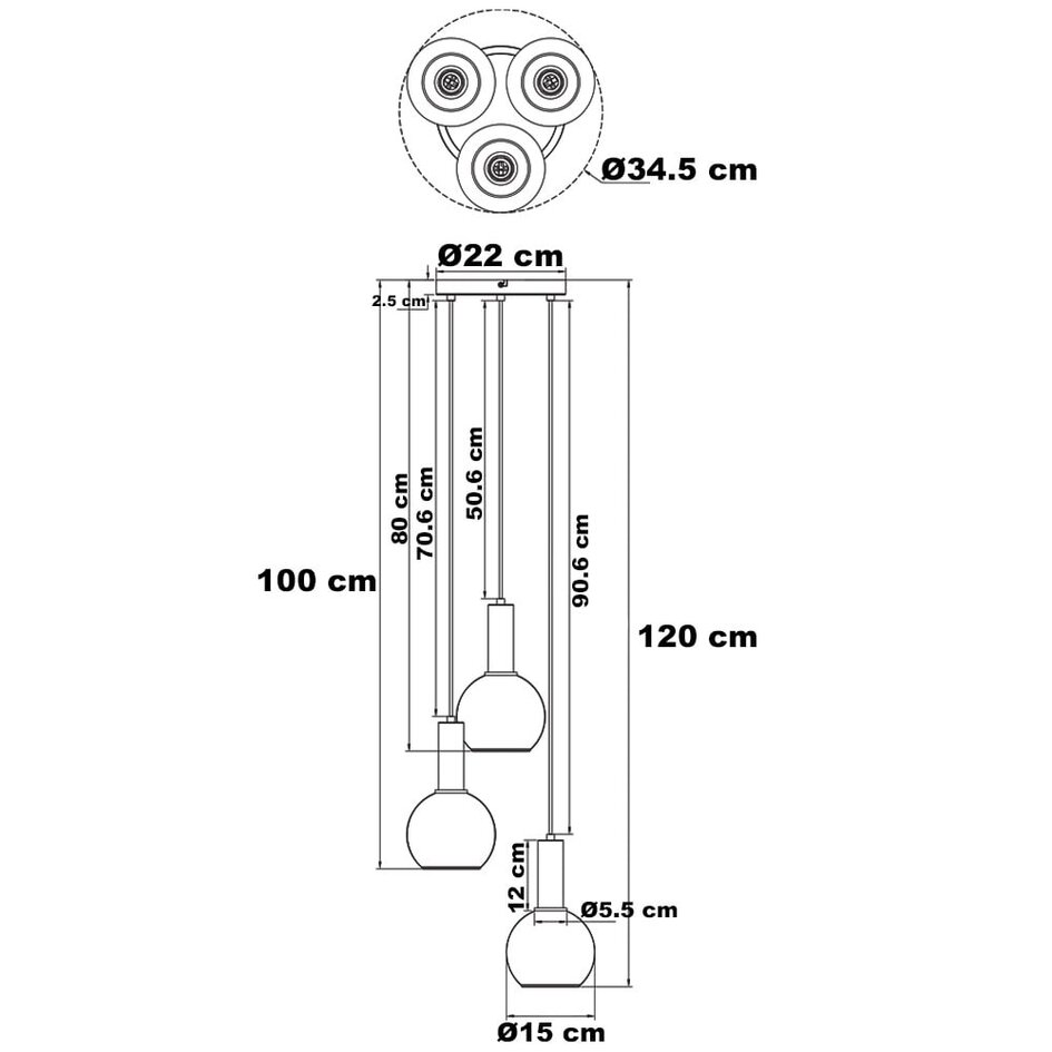 Suspension moderne en verre mat gris, 3 lumières - Brinati