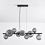 Suspension design en verre, 9 lumières, noir avec verre mat gris - Givree