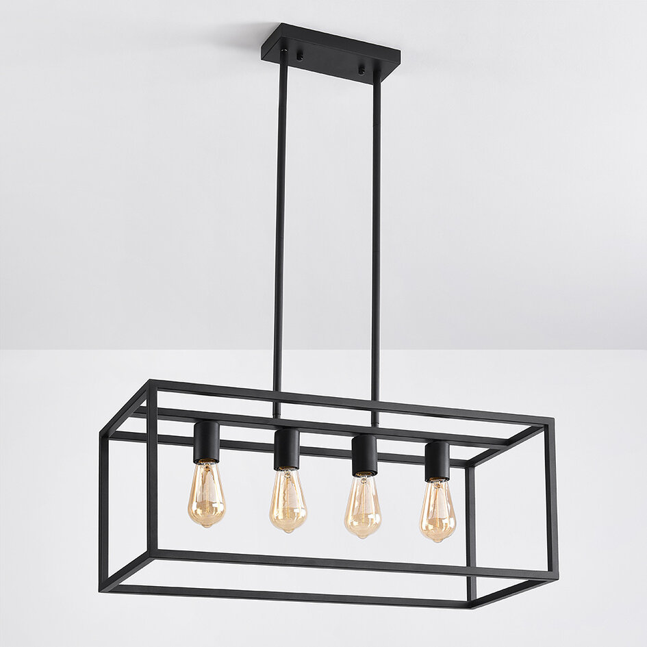 Suspension industrielle 4 lumières Zagreb cage noire