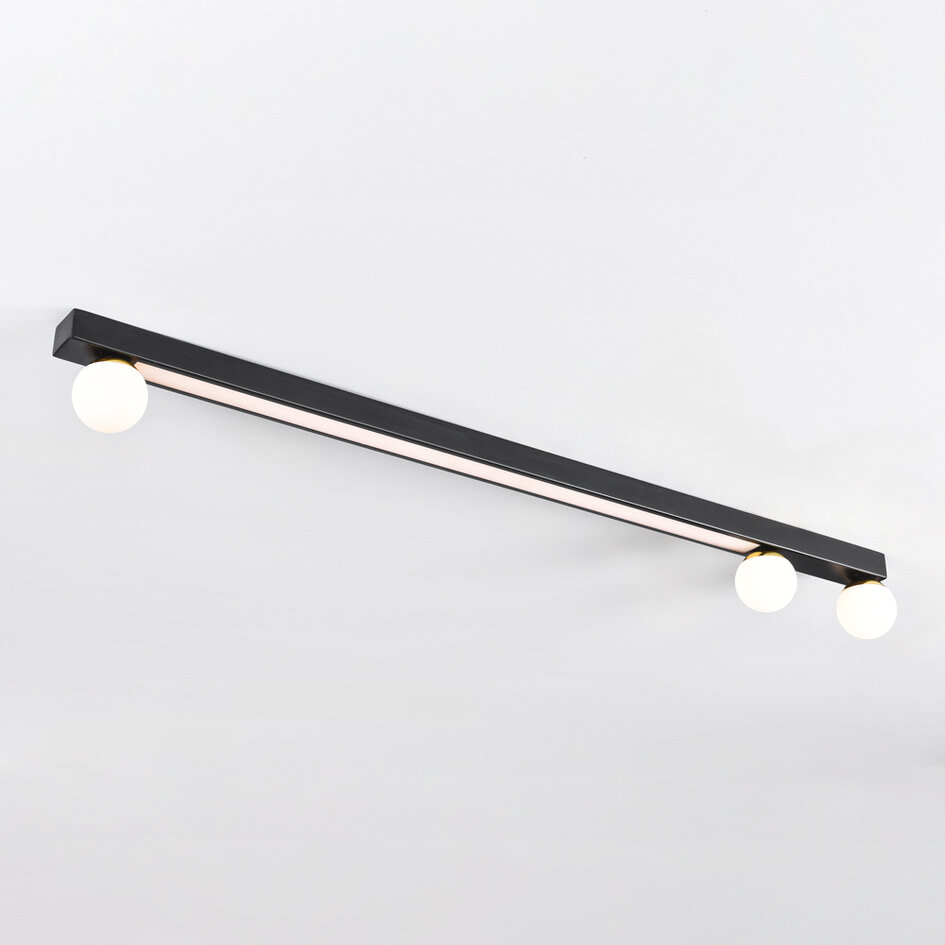 Plafonnier Xander avec LED intégrée - noir et blanc opalin
