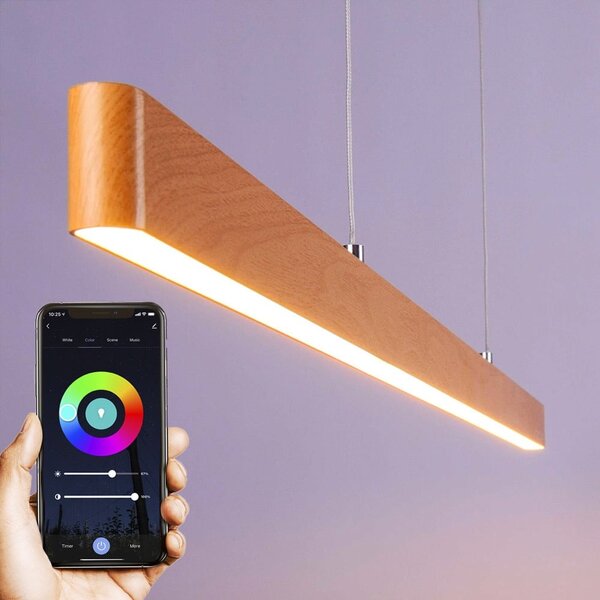 Suspension minimaliste intelligente Ami avec Wi-Fi et LED intégrées - effet bois