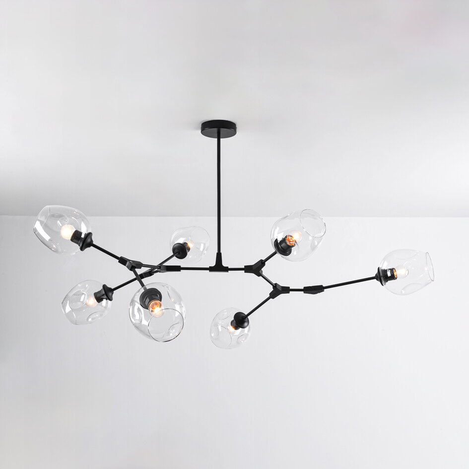 Suspension Philip 7 lumières en verre transparent - noir