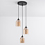Suspension Kensi 3 lumières en verre ambré