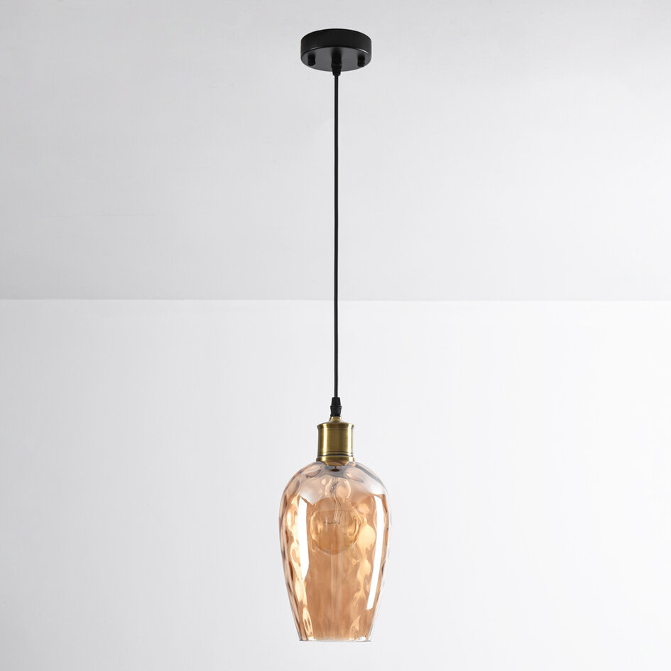Suspension 1 lumière Verona ambre - verre courbé allongé