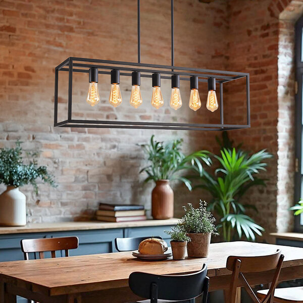 Suspension industrielle 7 lumières Zagreb cage noire