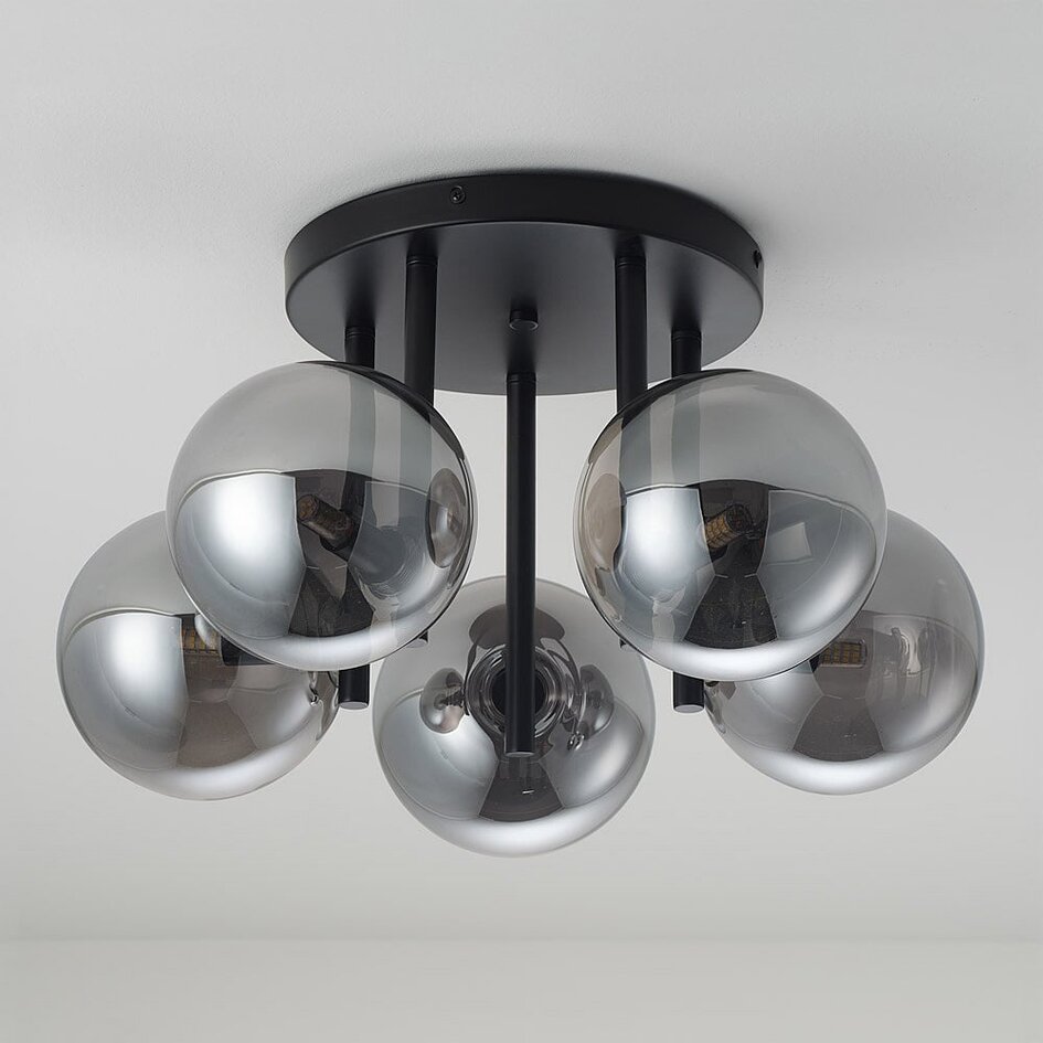 Plafonnier Amora 5 lumières - noir et verre fumé