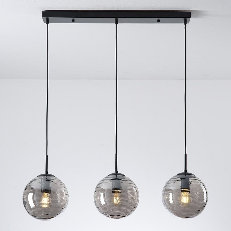 Suspension Carice 3 lumières - noir et verre fumé