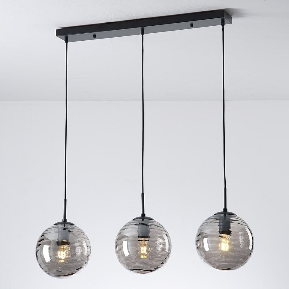 Suspension Carice 3 lumières - noir et verre fumé