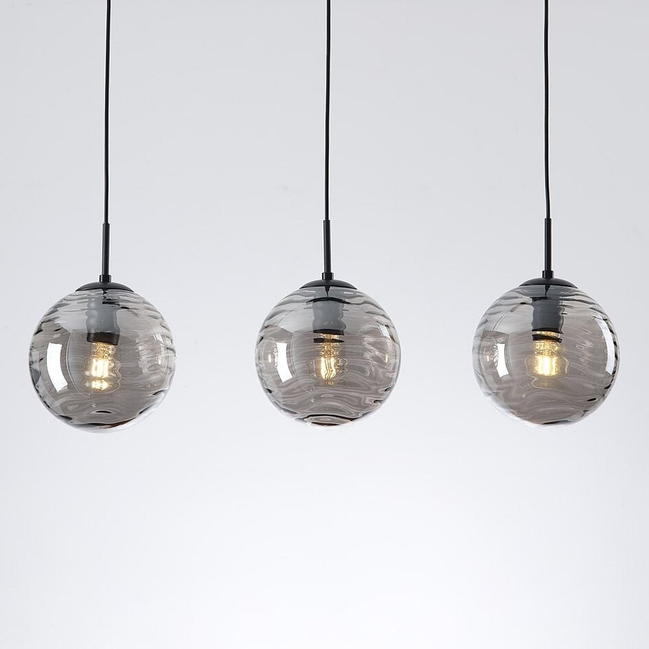 Lampe suspendue moderne noire avec verre fumé ondulé 3D, 3 lumières - Carice