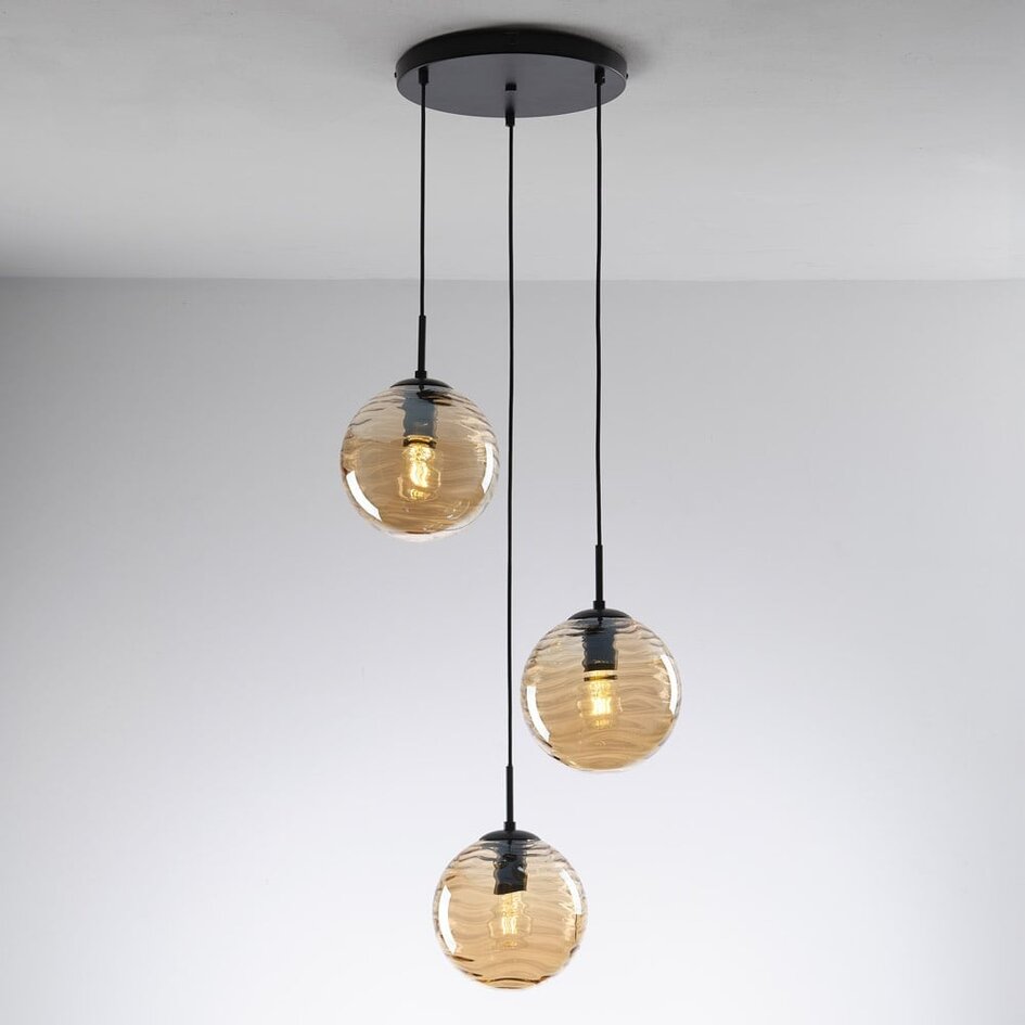 Suspension Eflin 3 lumières - noir et verre ambré