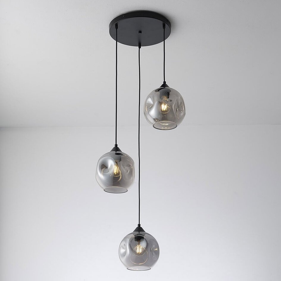Lampe suspendue en verre fumé de forme organique, 3 lumières - Fajah