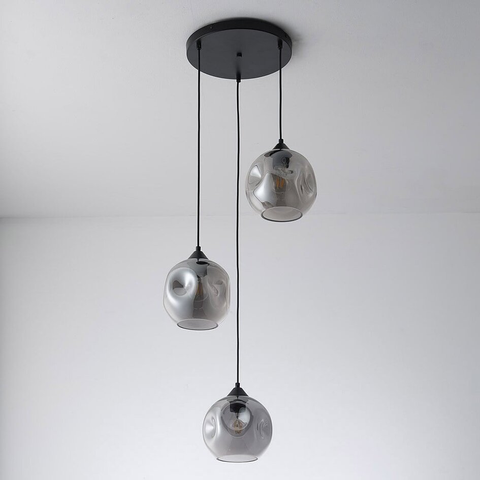 Lampe suspendue en verre fumé de forme organique, 3 lumières - Fajah