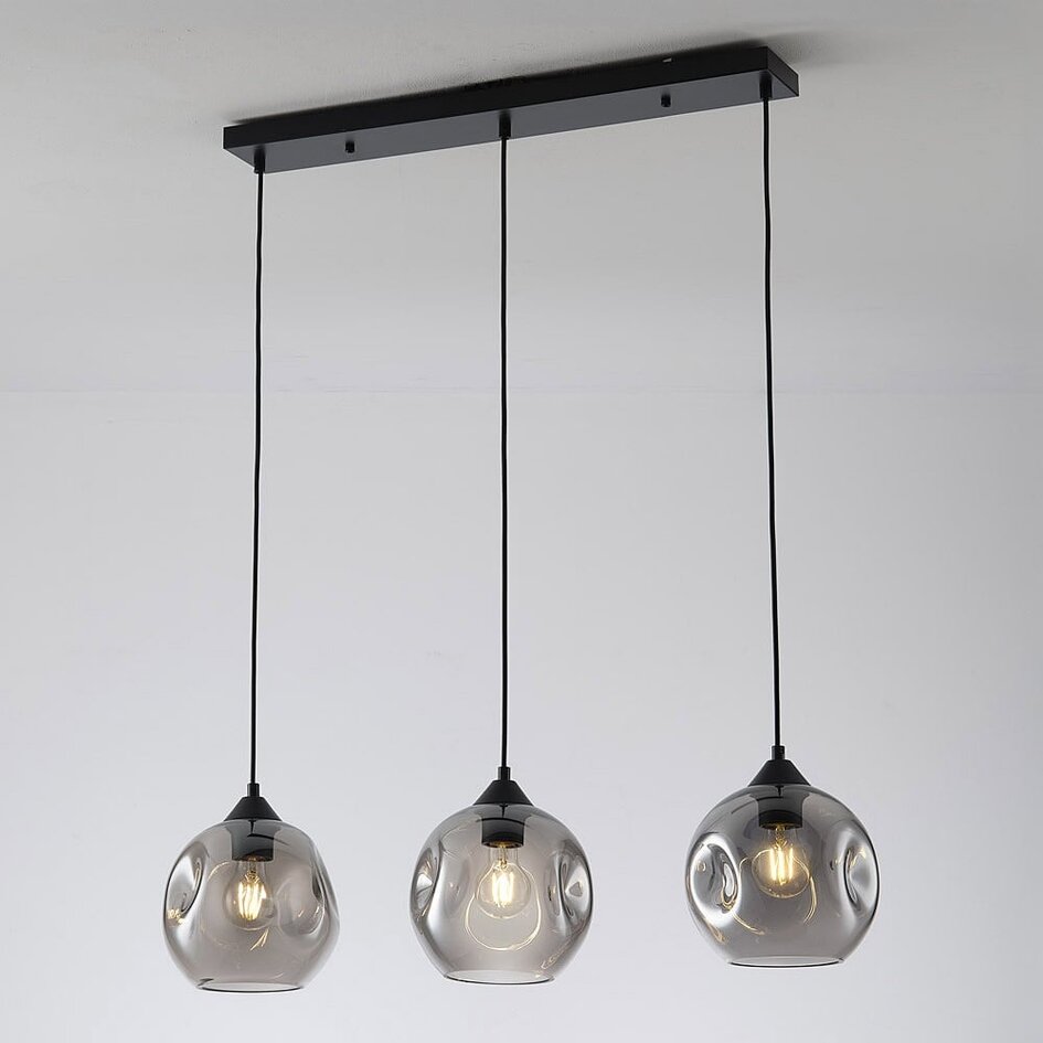 Suspension Fayen 3 lumières - noir et verre fumé