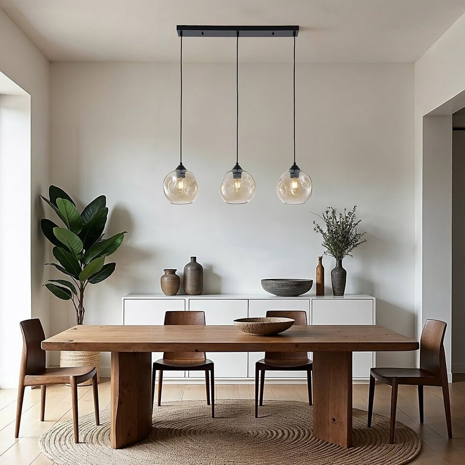 Lampe suspendue moderne à 3 lumières Fayen noir avec verre cognac de forme organique