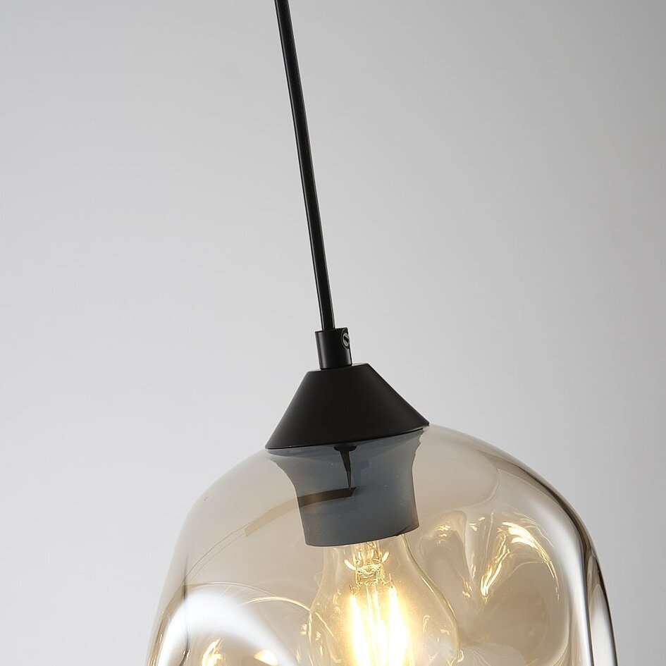 Lampe suspendue moderne à 3 lumières Fayen noir avec verre cognac de forme organique