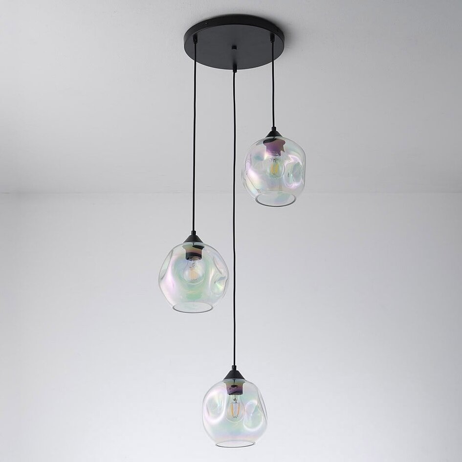 Suspension Fajah 3 lumières - noir et verre nacré