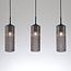 Suspension rétro noire avec verre fumé nervuré, 3 lumières - Giove