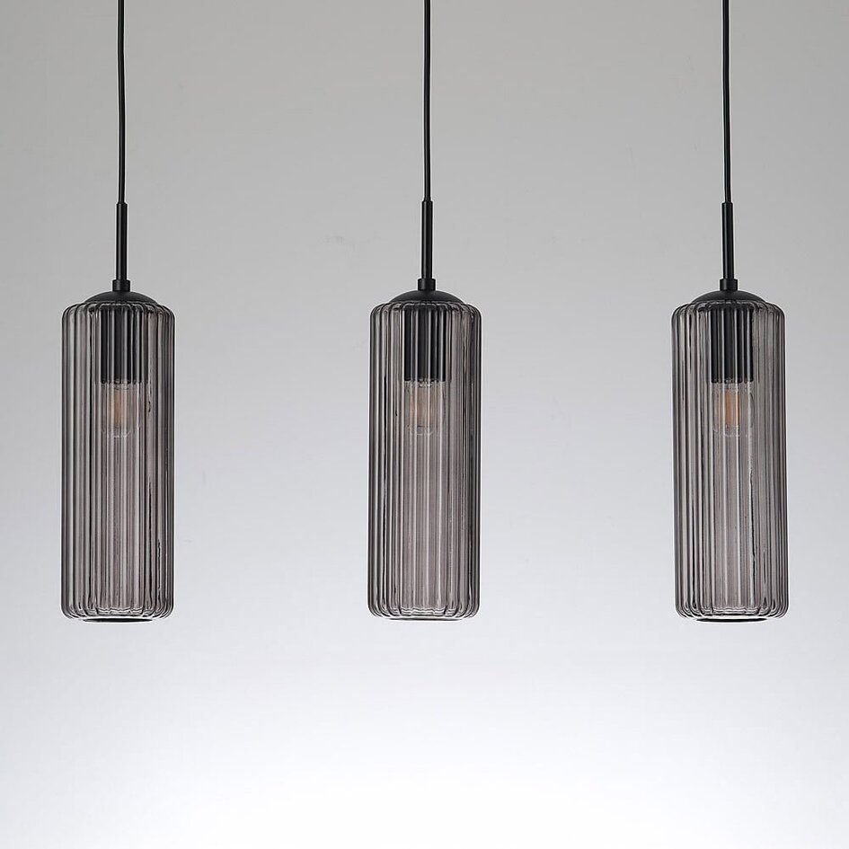 Suspension Giove 3 lumières - noir et verre fumé nervuré