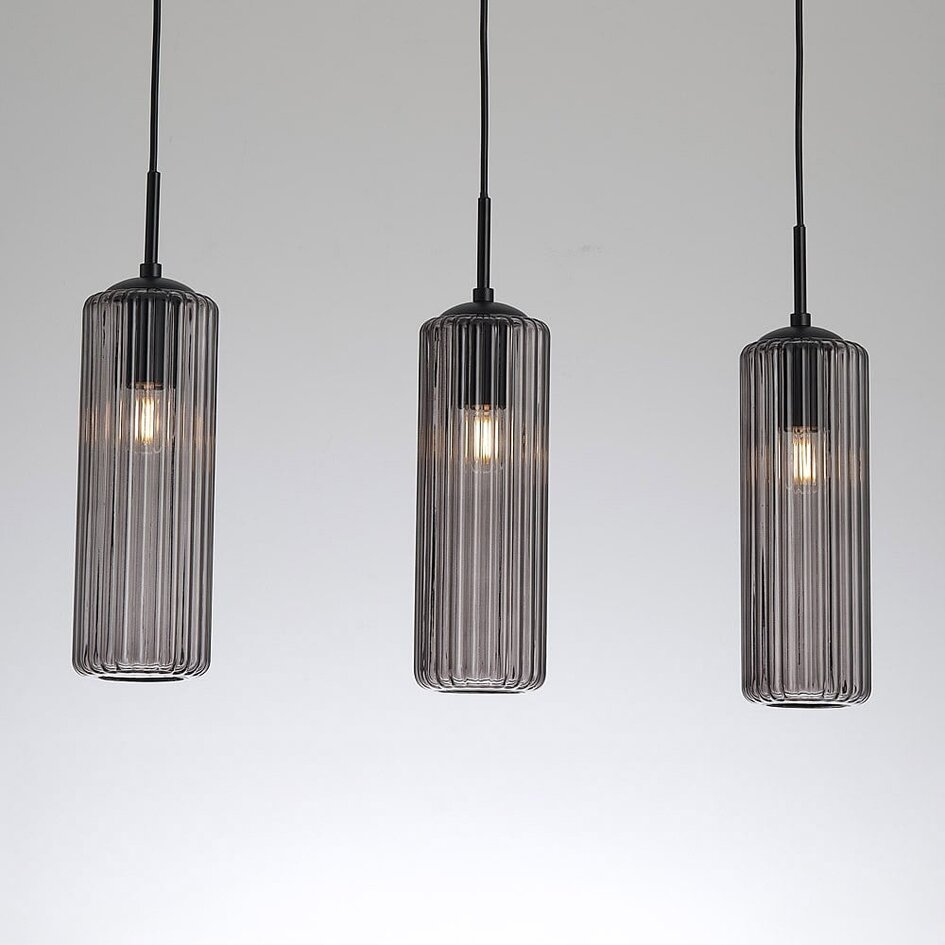 Suspension Giove 3 lumières - noir et verre fumé nervuré