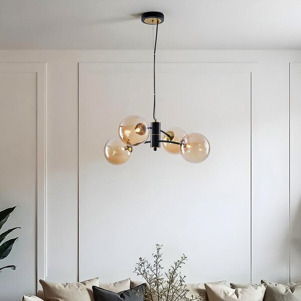 Lampe suspendue Firenze avec verre ambré, 4 lumières