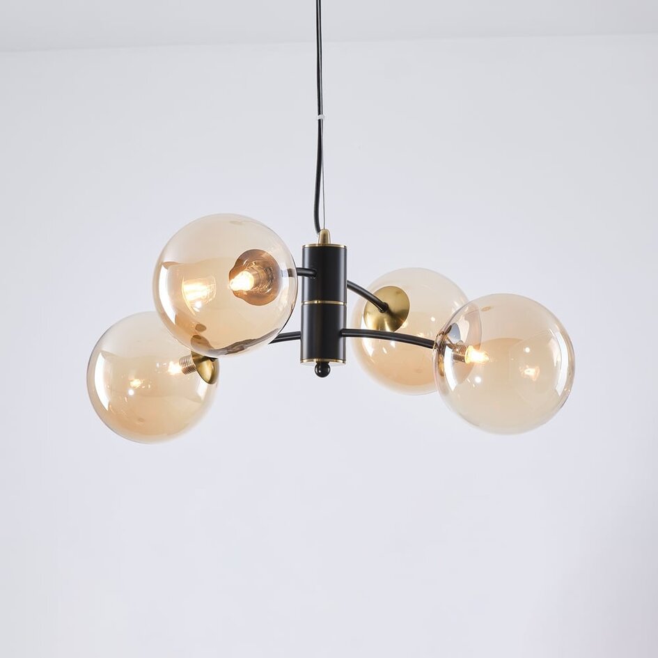 Lampe suspendue Firenze avec verre ambré, 4 lumières