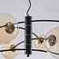 Lampe suspendue noire Torino avec verre ambré, 8 lumières
