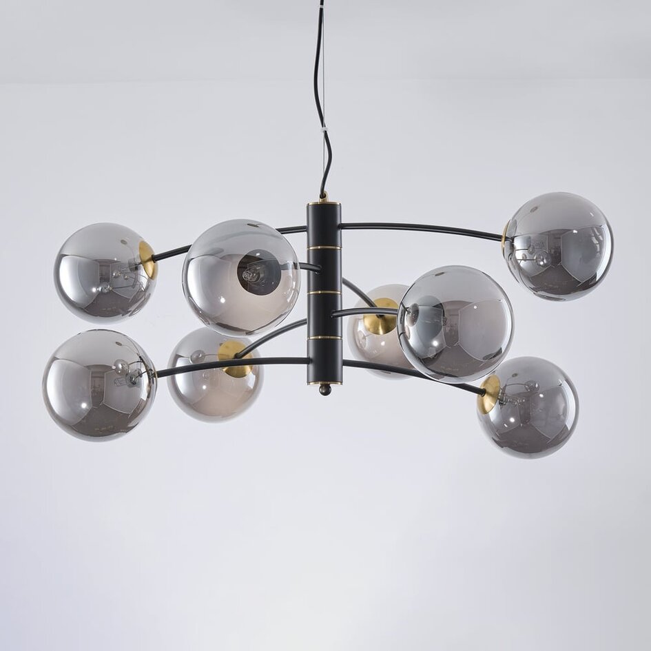 Lampe suspendue Torino avec verre fumé, 8-lumières - noir
