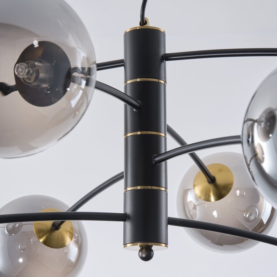 Lampe suspendue Torino avec verre fumé, 8-lumières - noir