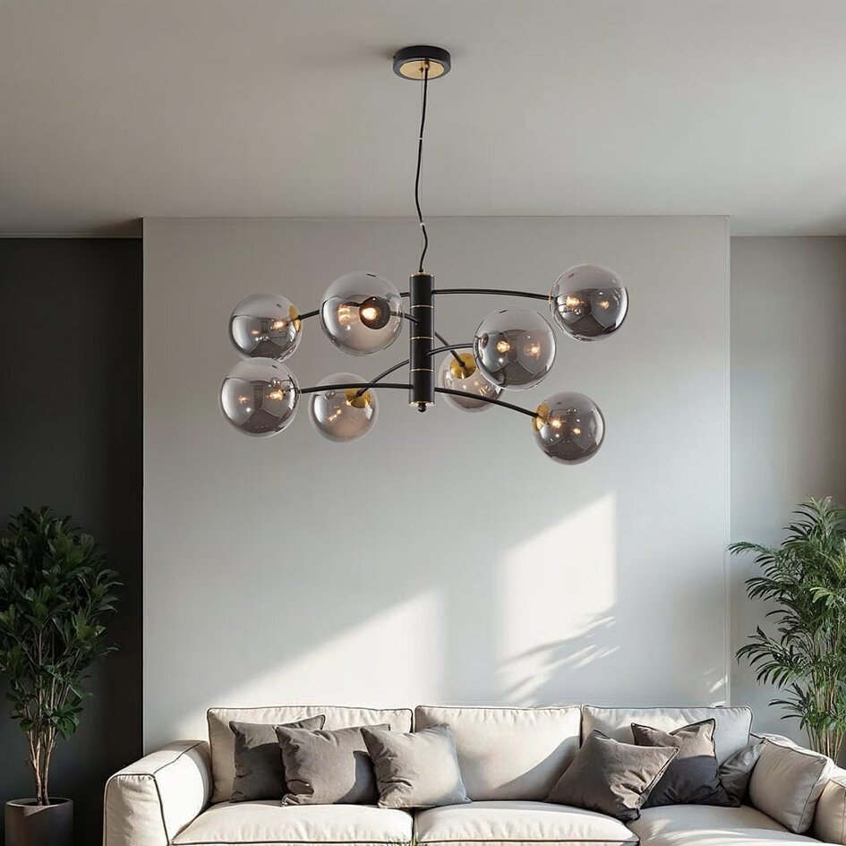 Suspension Torino 8 lumières - noir et verre fumé