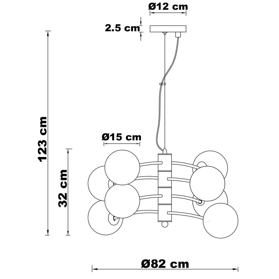 Lampe suspendue Torino avec verre fumé, 8-lumières - noir