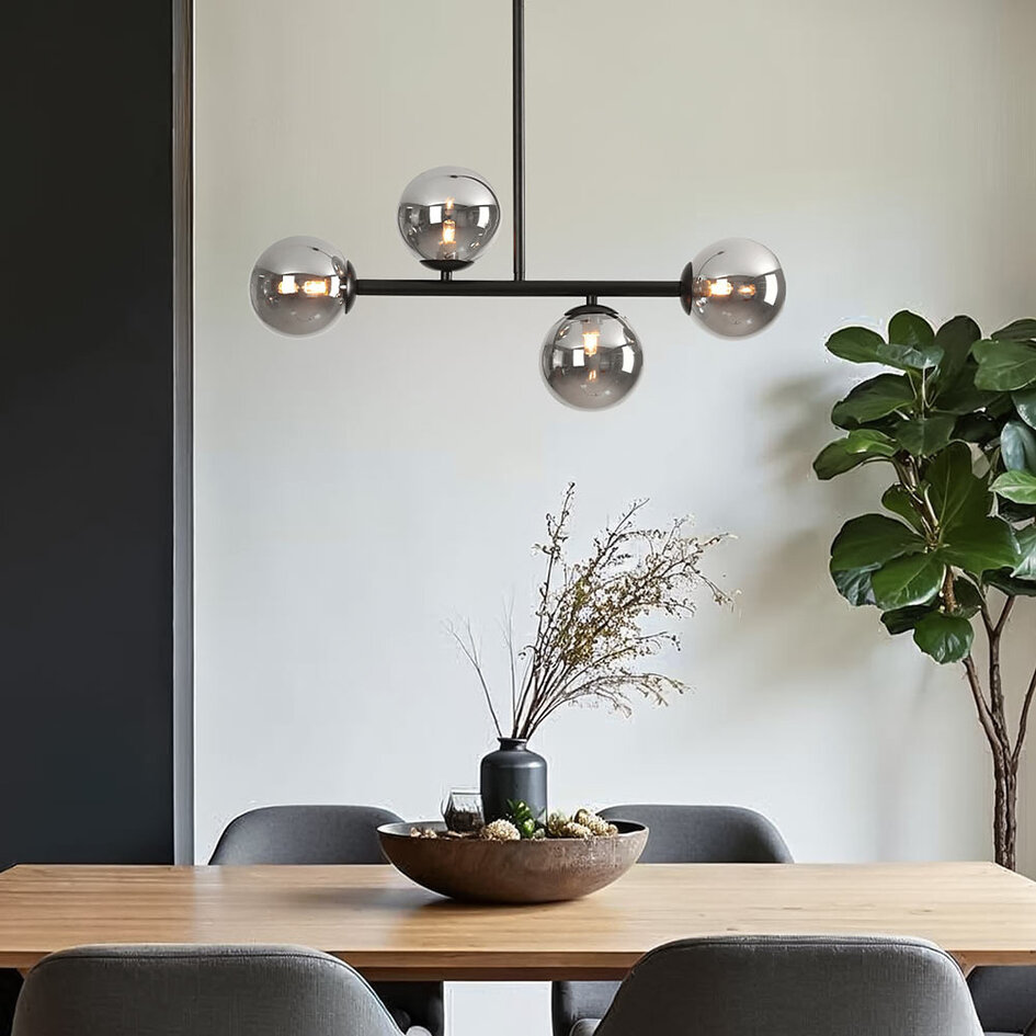 Plafonnier design noir avec verre fumé, 4 lumières - Asun
