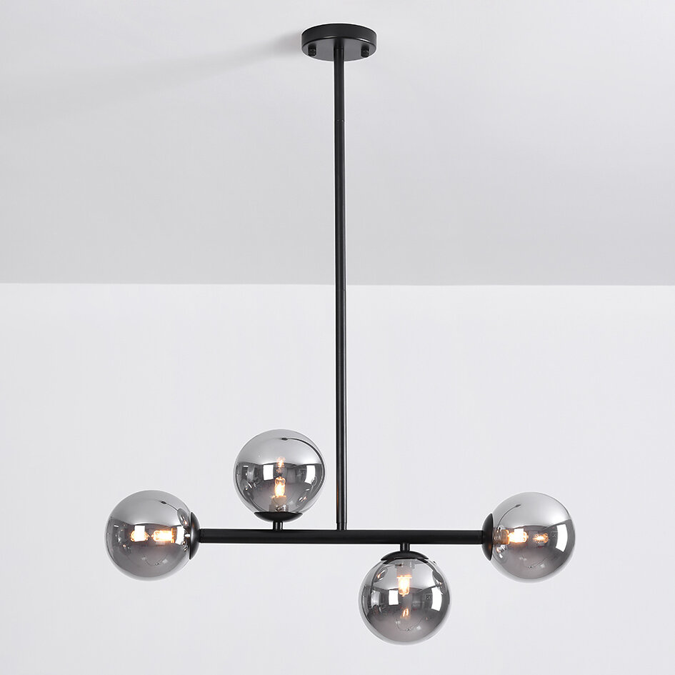 Plafonnier design noir avec verre fumé, 4 lumières - Asun