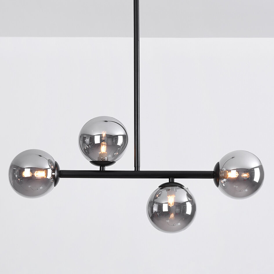Plafonnier design noir avec verre fumé, 4 lumières - Asun