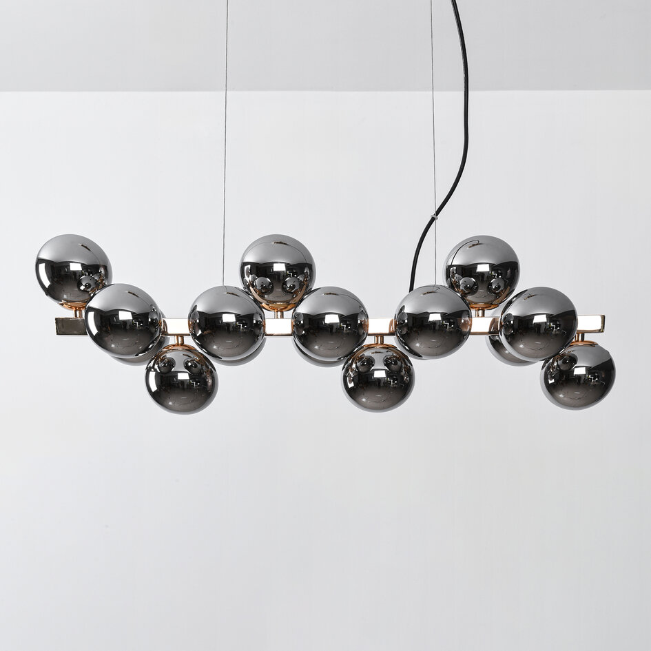 Suspension Sunita 16 lumières en verre fumé à effet miroir - doré