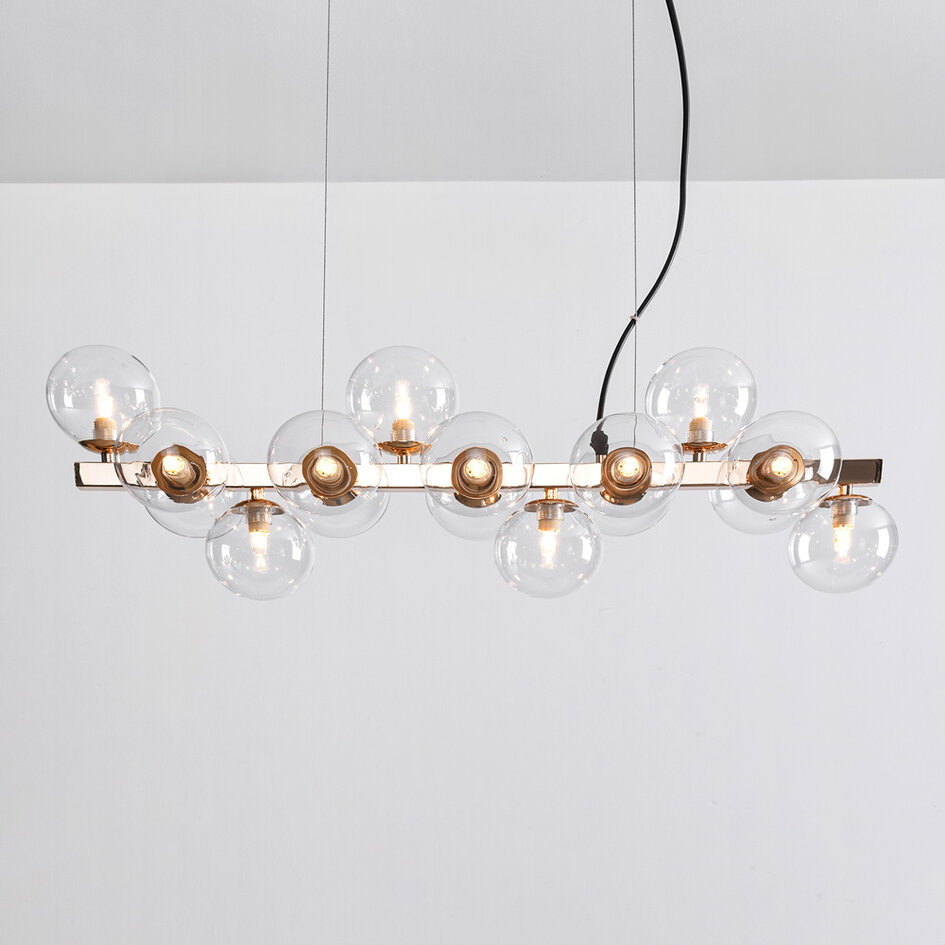 Suspension Sunita 16 lumières en verre transparent - doré