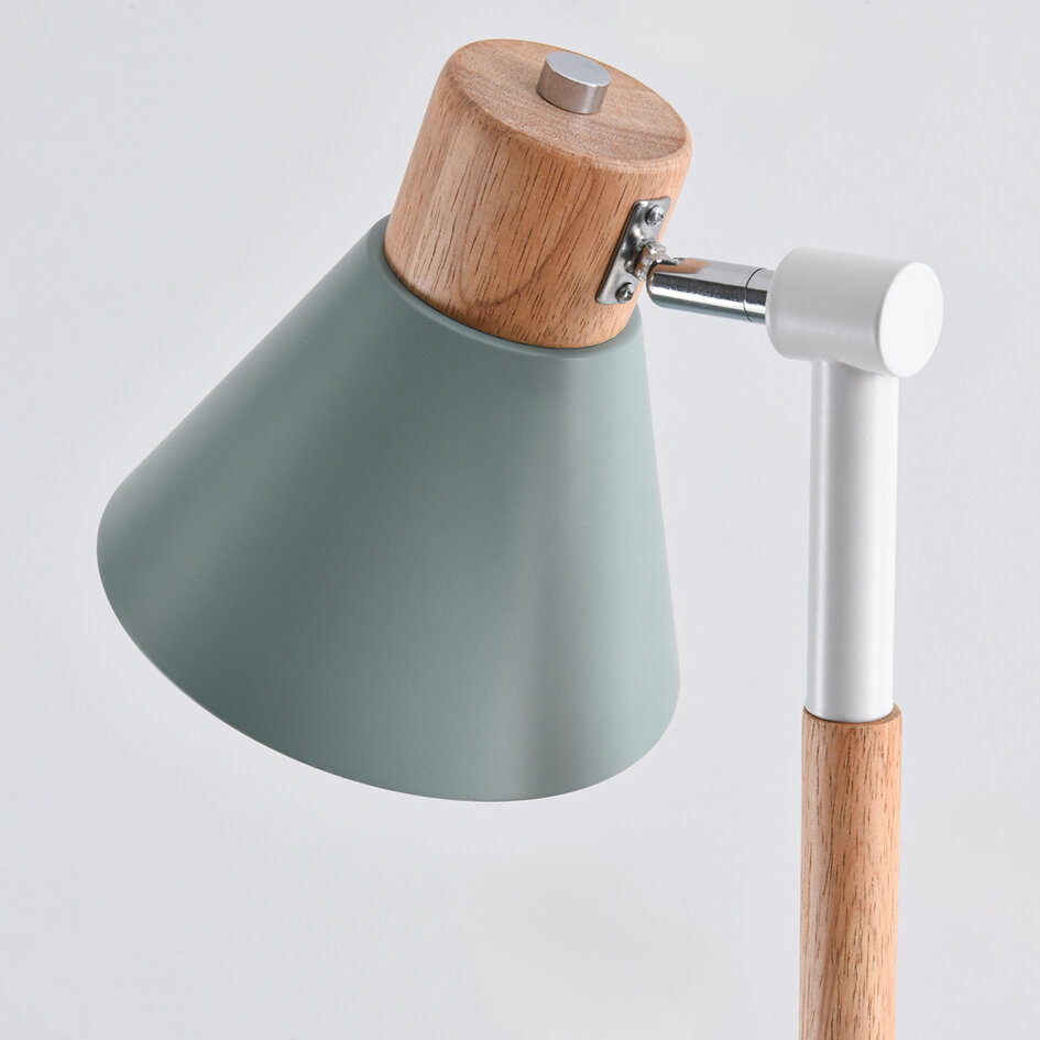 Lampadaire rétro Elsie en bois à abat-jour vert