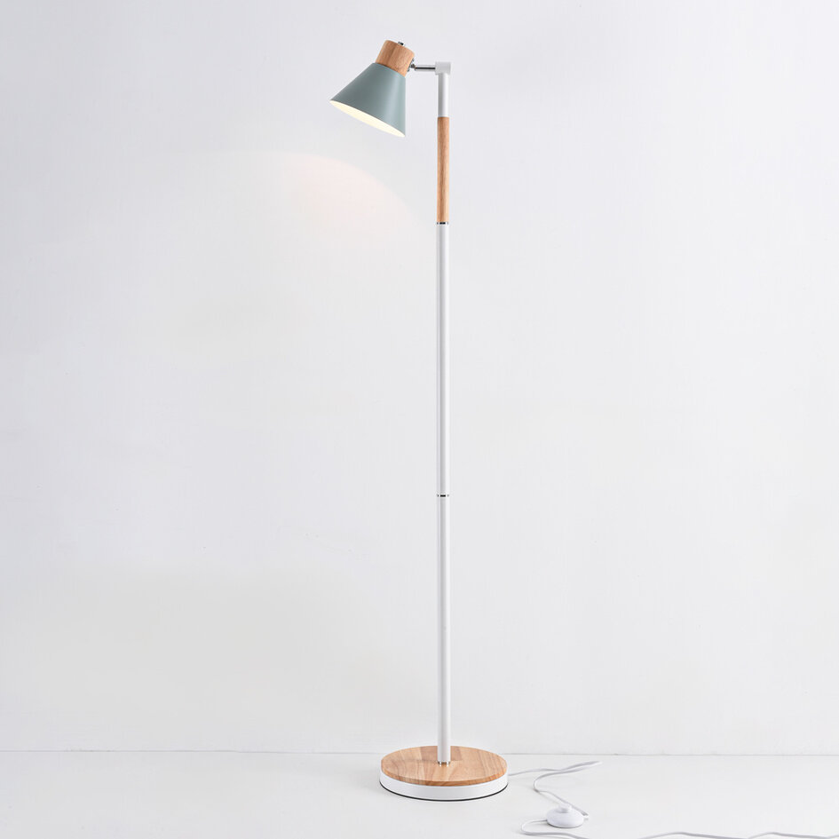 Lampadaire rétro Elsie en bois à abat-jour vert