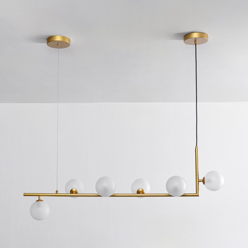 Suspension design avec verre blanc laiteux, 6 lumières - Marcus