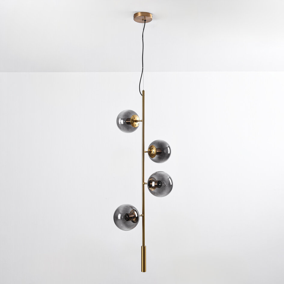 Suspension design Ferron 4 lumières en verre fumé - fumé et doré