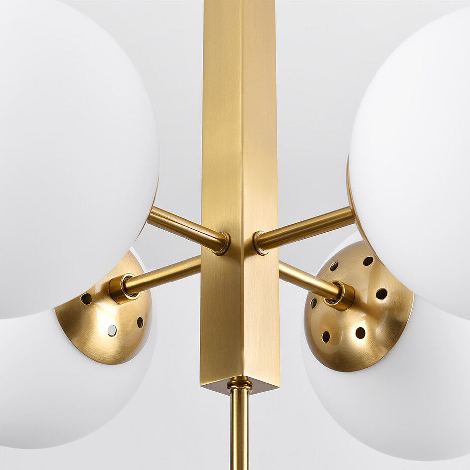 Suspension moderne, 5 lumières Kenji - verre blanc laiteux