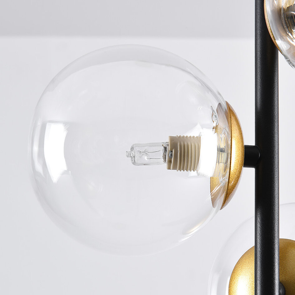 Suspension Nisrin 3 lumières en verre transparent - noir et doré