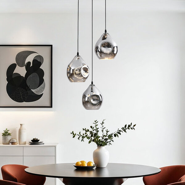 Suspension design avec verre fumé, 3 lumières - Frank