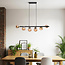 Suspension design 6 lumières Guadeloupe - noir et verre ambré