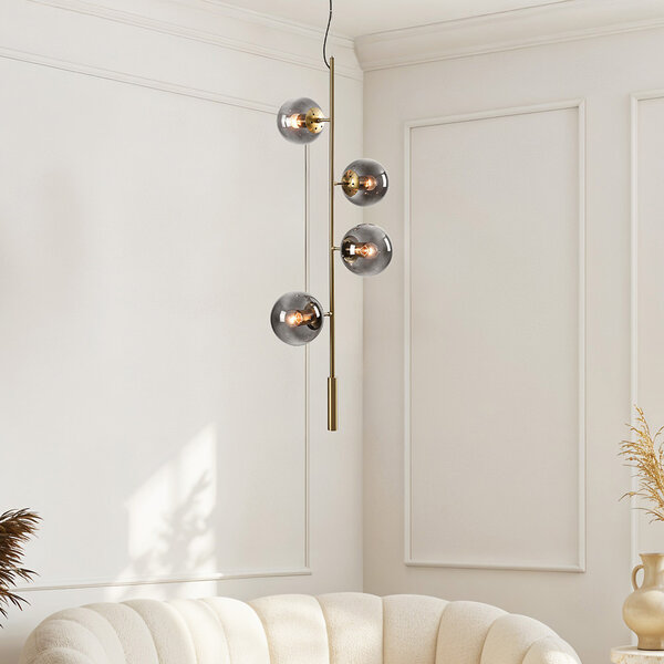 Suspension design Ferron 4 lumières en verre fumé - fumé et doré