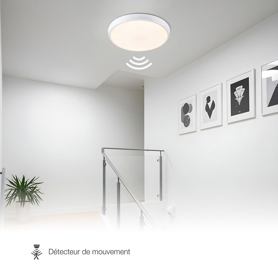 Plafonnier blanc Ø25,5 cm avec capteur et température de couleur réglable