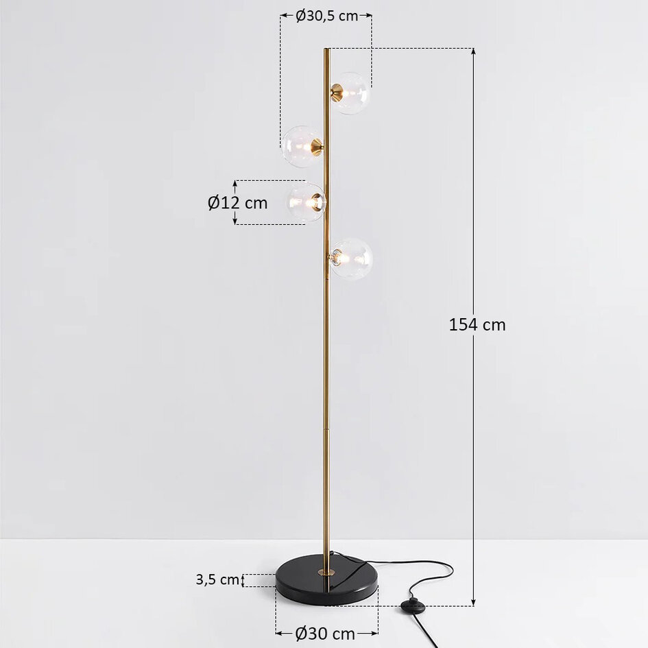 Lampadaire 4 lumières or avec verre transparent - Pippa