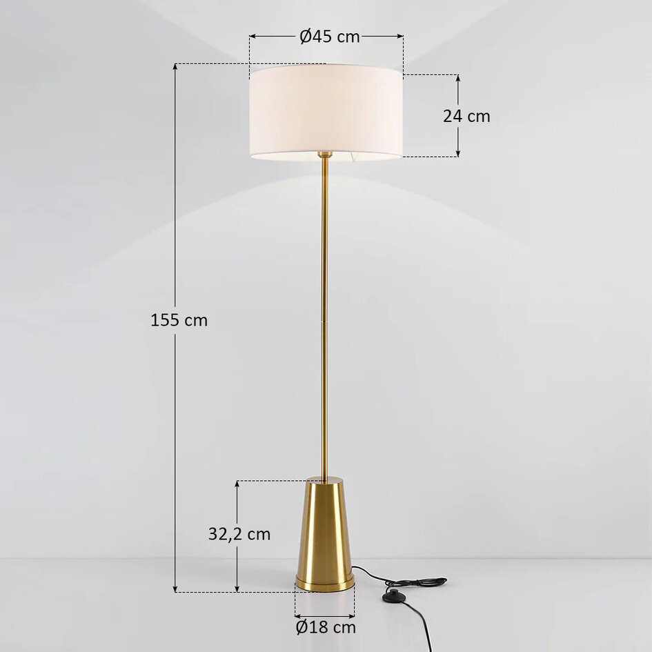 Lampadaire Valya - or avec abat-jour en tissu
