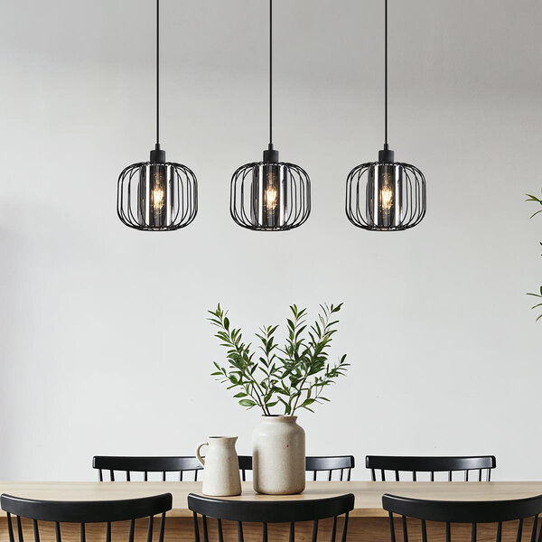Lampe suspendue Dilan avec verre fumé, 3-lumières - noir