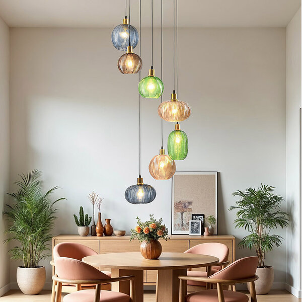 Lampe suspendue design avec différentes couleurs de verre strié - Altair