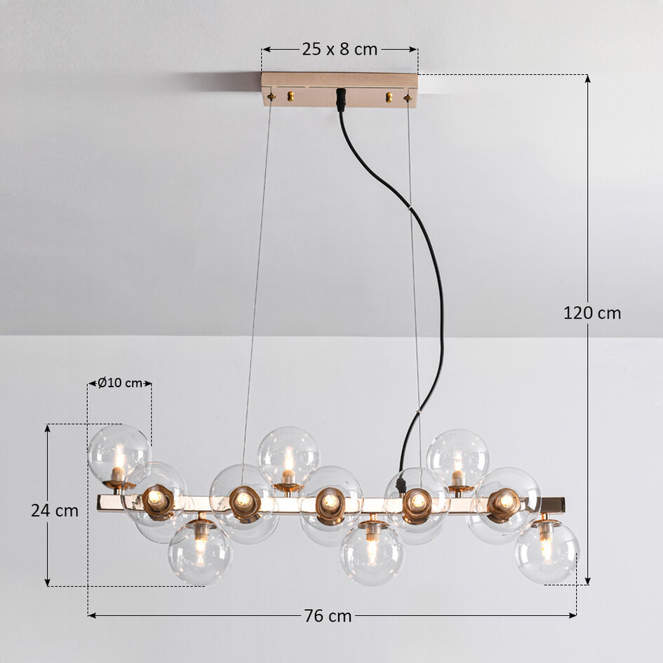 Suspension Sunita 16 lumières en verre transparent - doré